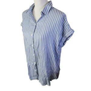 Beach Lunch Lounge Button‎ Down Shirt Blue White Stripe Short Sleeve Womens M
